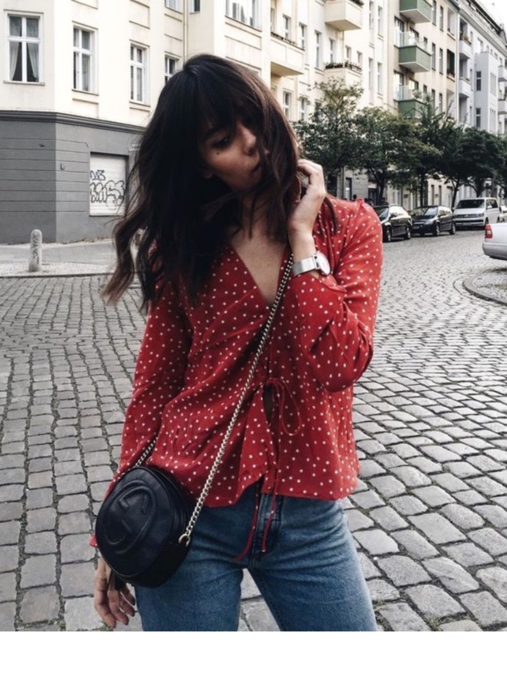 Realisation Par Bianca Top Star Print Silk Red Long Sleeve Wrap Tie size XS